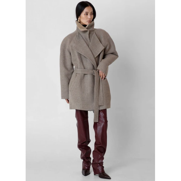 The Frankie Shop Skive Padded Short Coat - Beige Melange - Oversized Minimalist Coats in Beige - Shop at Coveti
