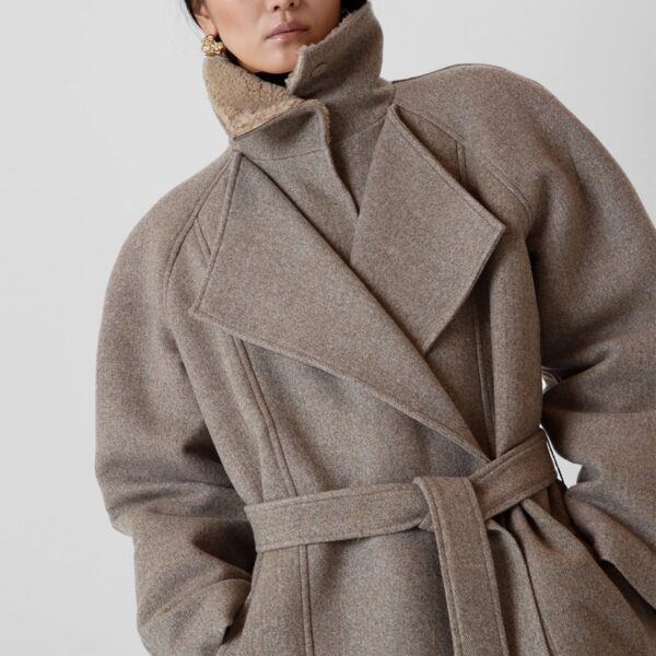 The Frankie Shop Skive Padded Short Coat - Beige Melange - Oversized Minimalist Coats in Beige - Shop at Coveti