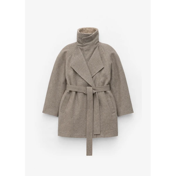 The Frankie Shop Skive Padded Short Coat – Beige Melange, view 9