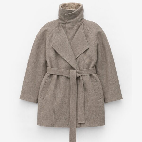 The Frankie Shop Skive Padded Short Coat - Beige Melange - Oversized Minimalist Coats in Beige - Shop at Coveti