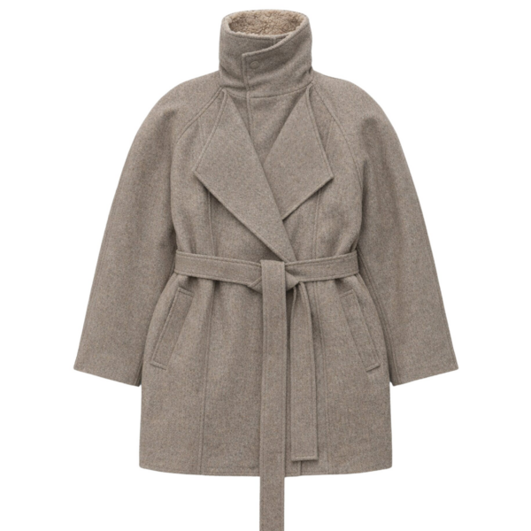 The Frankie Shop Skive Padded Short Coat - Beige Melange - Oversized Minimalist Coats in Beige - Shop at Coveti