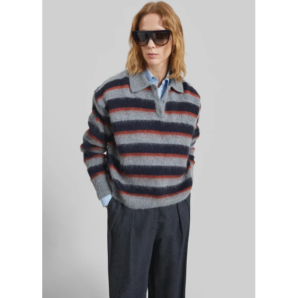 The Frankie Shop Sorlia Mohair Polo Sweater – Grey Multi Stripe, view 5