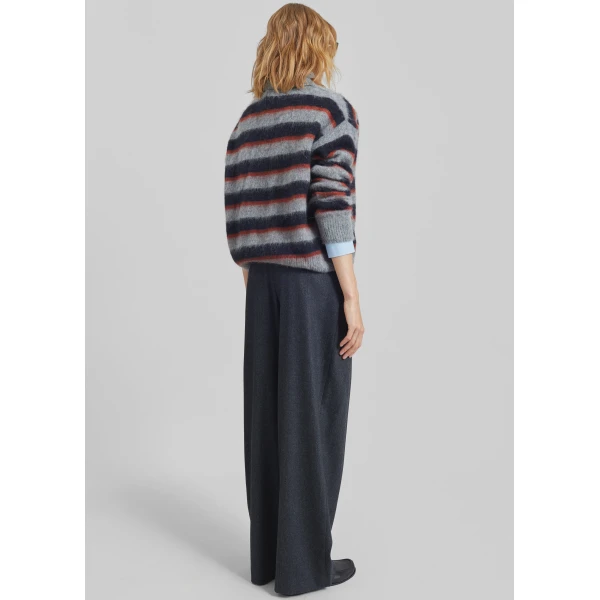 The Frankie Shop Sorlia Mohair Polo Sweater – Grey Multi Stripe, view 6