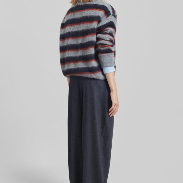 The Frankie Shop Sorlia Mohair Polo Sweater - Grey Multi Stripe - Oversized Minimalist Knitwear in Grey - Shop at Coveti