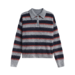 The Frankie Shop Sorlia Mohair Polo Sweater - Grey Multi Stripe - Oversized Minimalist Knitwear in Grey - Shop at Coveti