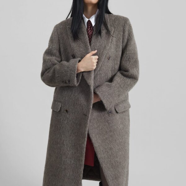 The Frankie Shop Sormark Brushed Wool Coat - Taupe - Oversized Minimalist Coats in Brown - Shop at Coveti