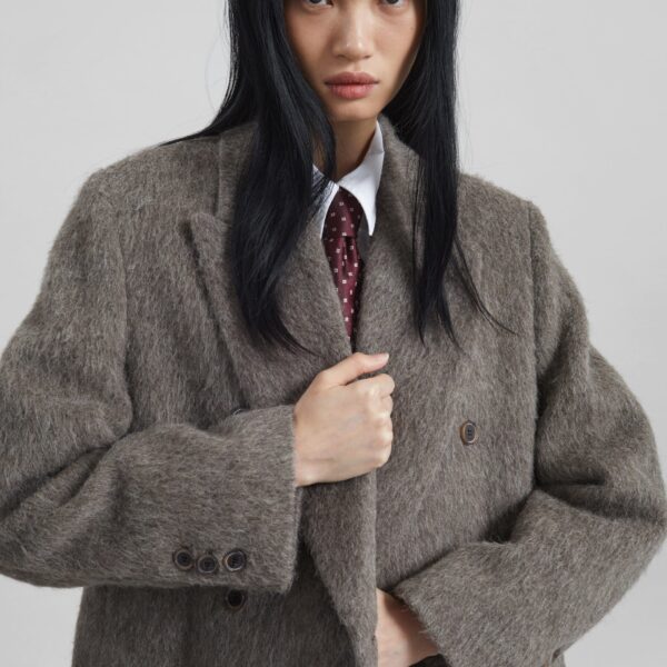 The Frankie Shop Sormark Brushed Wool Coat - Taupe - Oversized Minimalist Coats in Brown - Shop at Coveti