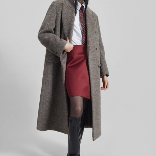 The Frankie Shop Sormark Brushed Wool Coat - Taupe - Oversized Minimalist Coats in Brown - Shop at Coveti