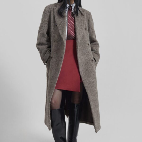 The Frankie Shop Sormark Brushed Wool Coat - Taupe - Oversized Minimalist Coats in Brown - Shop at Coveti