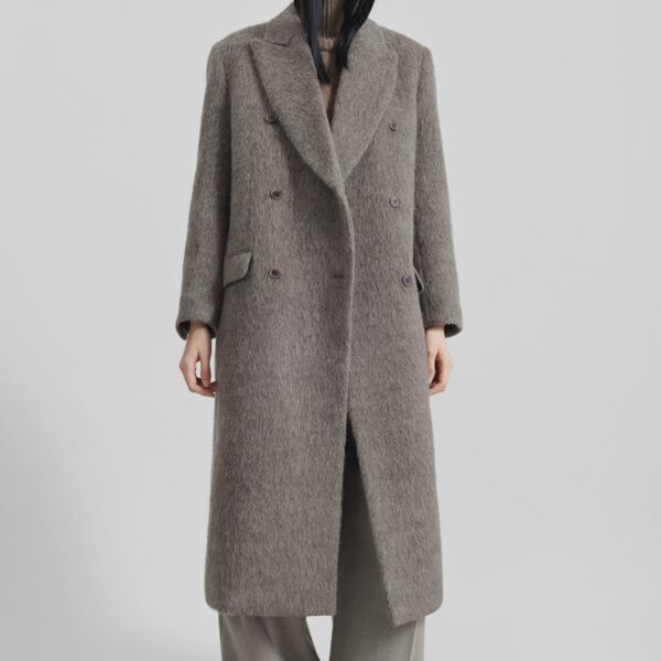 The Frankie Shop Sormark Brushed Wool Coat - Taupe - Oversized Minimalist Coats in Brown - Shop at Coveti