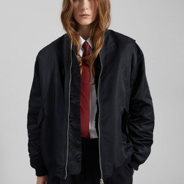 The Frankie Shop Stellan Faux Shearling Oversized Bomber Jacket - Black - Oversized Minimalist Jackets in Black - Shop at Coveti