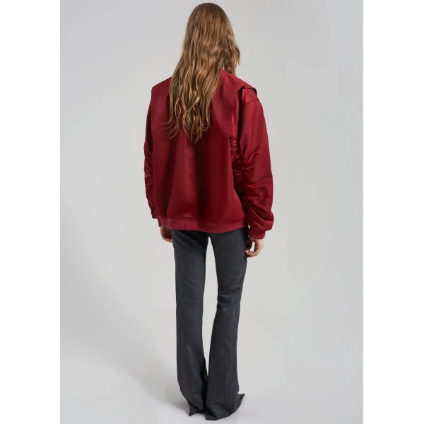 The Frankie Shop Stellan Faux Shearling Oversized Bomber Jacket – Red, view 6