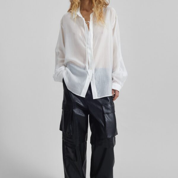 The Frankie Shop Tarra Tie-Front Sheer Shirt - White - Oversized Minimalist Tops in White - Shop at Coveti