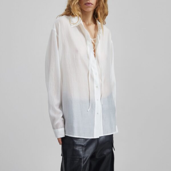 The Frankie Shop Tarra Tie-Front Sheer Shirt - White - Oversized Minimalist Tops in White - Shop at Coveti