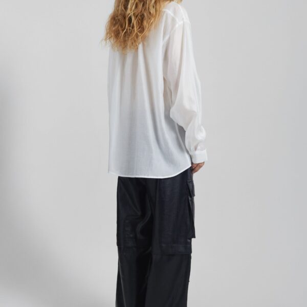 The Frankie Shop Tarra Tie-Front Sheer Shirt - White - Oversized Minimalist Tops in White - Shop at Coveti