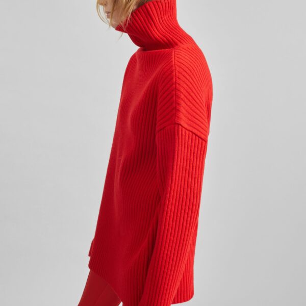 The Frankie Shop Thelma Ribbed Sweater Dress - Red - Oversized Minimalist Knitwear in Red - Shop at Coveti