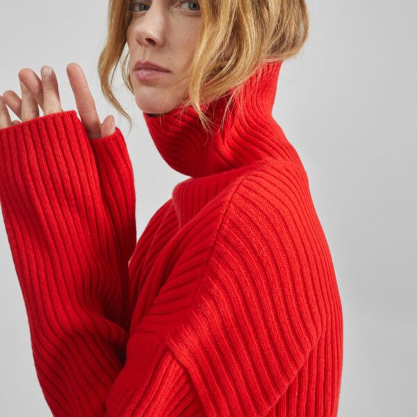 The Frankie Shop Thelma Ribbed Sweater Dress - Red - Oversized Minimalist Knitwear in Red - Shop at Coveti