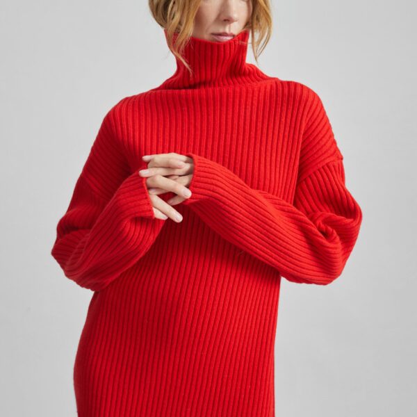 The Frankie Shop Thelma Ribbed Sweater Dress - Red - Oversized Minimalist Knitwear in Red - Shop at Coveti