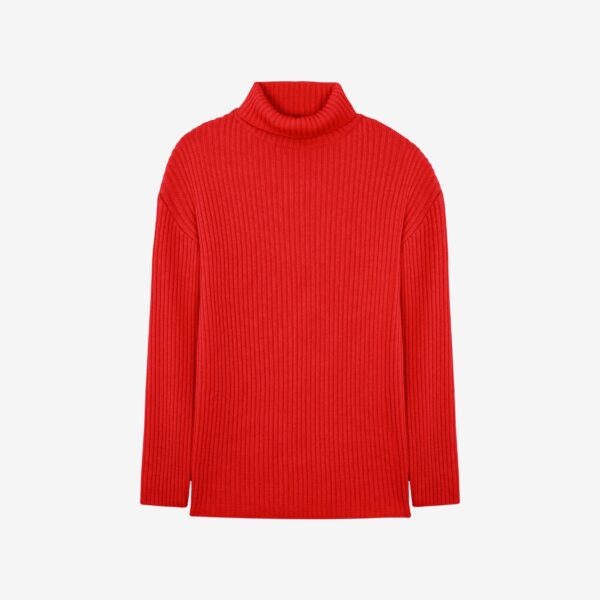 The Frankie Shop Thelma Ribbed Sweater Dress - Red - Oversized Minimalist Knitwear in Red - Shop at Coveti