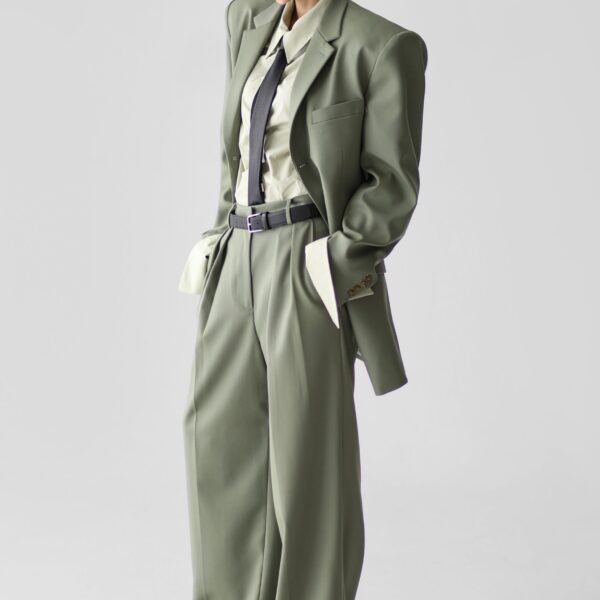The Frankie Shop Trosa Blazer - Pale Olive - Oversized Minimalist Jackets in Green - Shop at Coveti