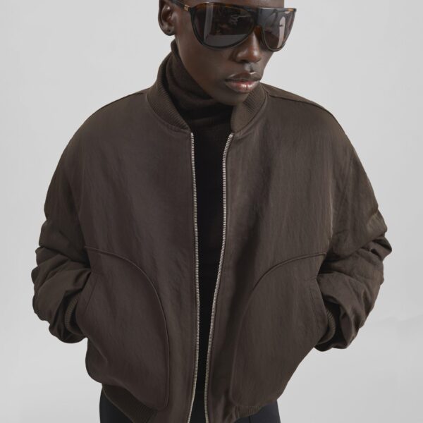 The Frankie Shop Valdres Padded Bomber Jacket - Brown - Oversized Minimalist Jackets in Brown - Shop at Coveti