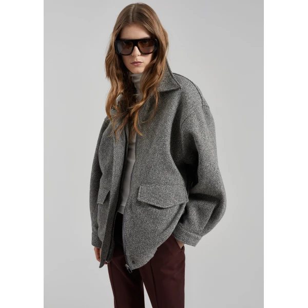 The Frankie Shop Vanves Wool Blouson Jacket – Grey Melange, view 2