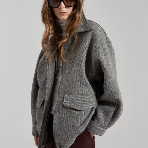 The Frankie Shop Vanves Wool Blouson Jacket - Grey Melange - Oversized Minimalist Jackets in Grey - Shop at Coveti