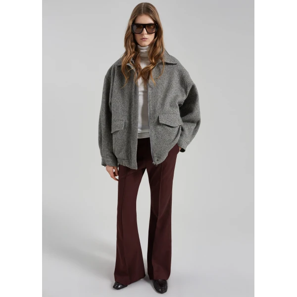 The Frankie Shop Vanves Wool Blouson Jacket – Grey Melange, view 3