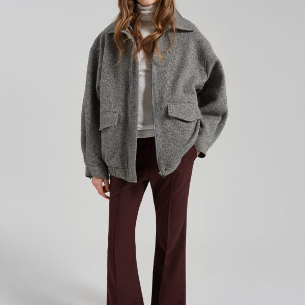 The Frankie Shop Vanves Wool Blouson Jacket - Grey Melange - Oversized Minimalist Jackets in Grey - Shop at Coveti
