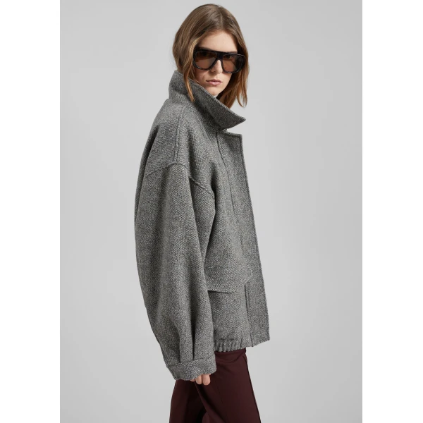 The Frankie Shop Vanves Wool Blouson Jacket – Grey Melange, view 4