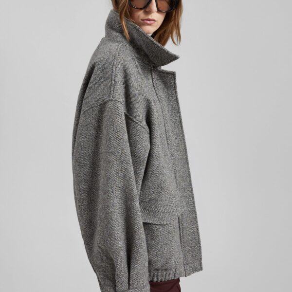The Frankie Shop Vanves Wool Blouson Jacket - Grey Melange - Oversized Minimalist Jackets in Grey - Shop at Coveti