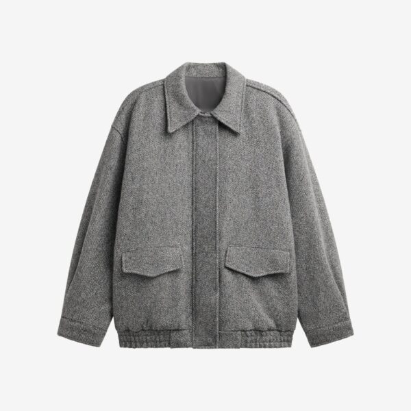 The Frankie Shop Vanves Wool Blouson Jacket - Grey Melange - Oversized Minimalist Jackets in Grey - Shop at Coveti
