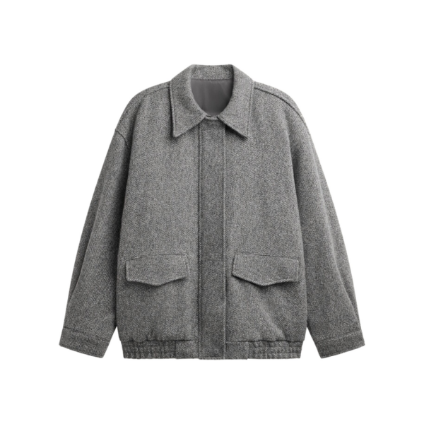 The Frankie Shop Vanves Wool Blouson Jacket - Grey Melange - Oversized Minimalist Jackets in Grey - Shop at Coveti