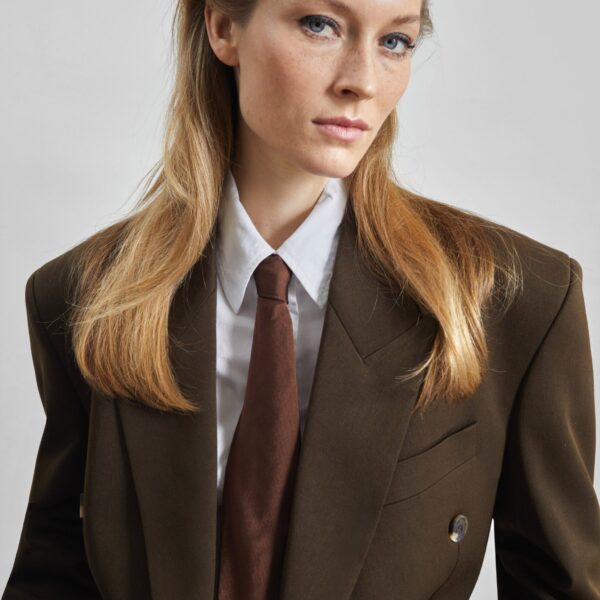 The Frankie Shop Vester Double-Breasted Blazer - Brown - Oversized Minimalist Jackets in Brown - Shop at Coveti
