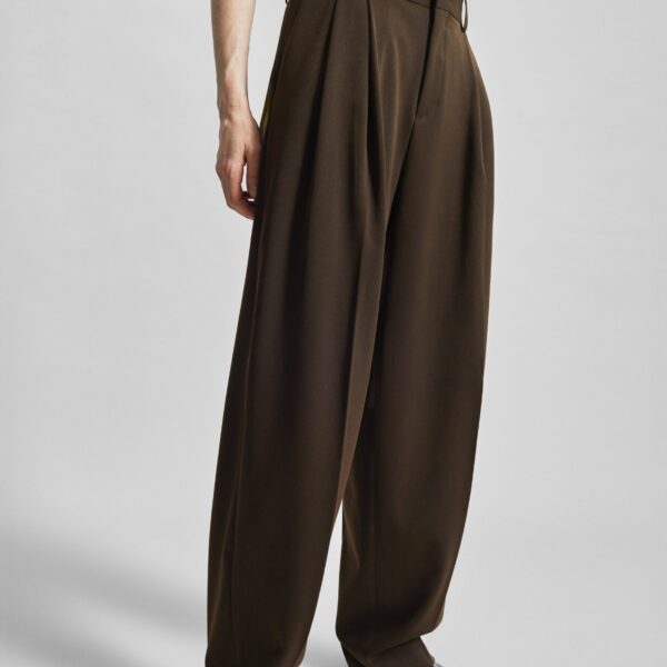 The Frankie Shop Vester Pleated Trousers - Brown - Oversized Minimalist Pants in Brown - Shop at Coveti