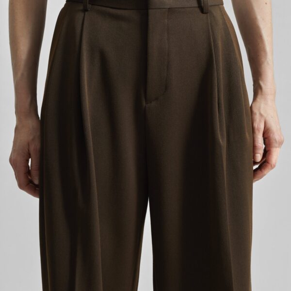 The Frankie Shop Vester Pleated Trousers - Brown - Oversized Minimalist Pants in Brown - Shop at Coveti