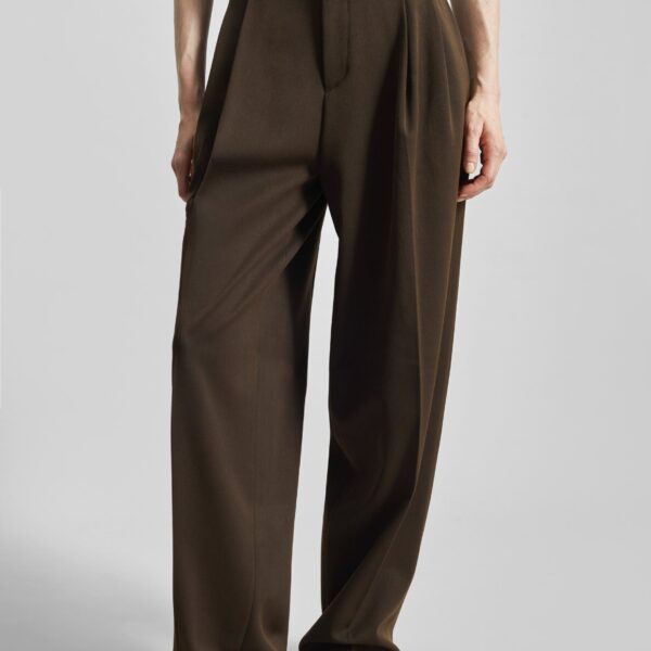 The Frankie Shop Vester Pleated Trousers - Brown - Oversized Minimalist Pants in Brown - Shop at Coveti