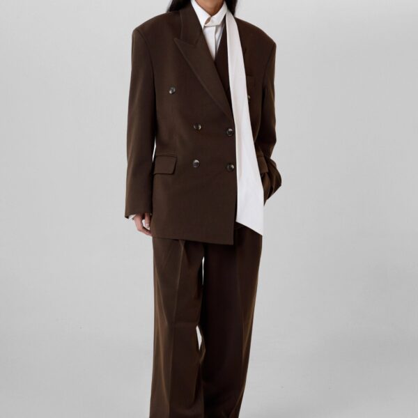 The Frankie Shop Vester Pleated Trousers - Brown - Oversized Minimalist Pants in Brown - Shop at Coveti