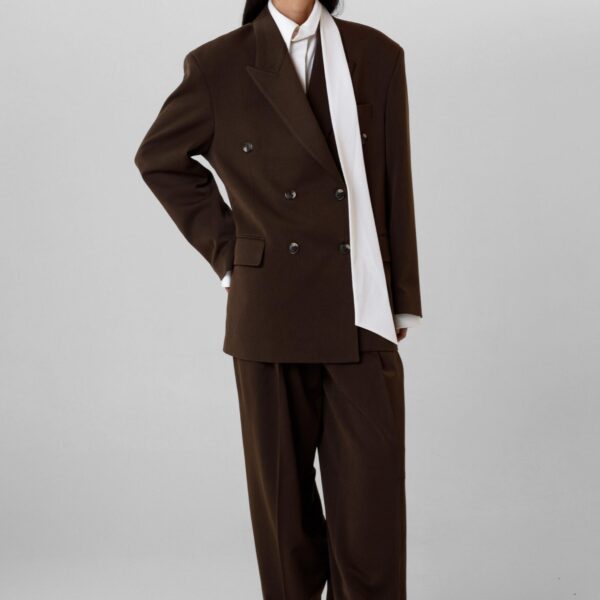 The Frankie Shop Vester Pleated Trousers - Brown - Oversized Minimalist Pants in Brown - Shop at Coveti