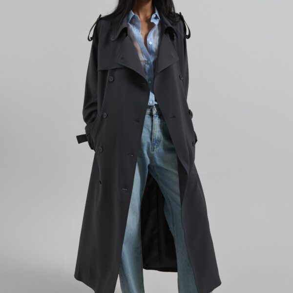 The Frankie Shop Veyron Trench Coat - Storm Grey - Oversized Minimalist Coats in Grey - Shop at Coveti