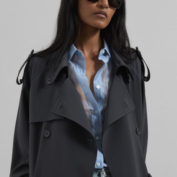 The Frankie Shop Veyron Trench Coat - Storm Grey - Oversized Minimalist Coats in Grey - Shop at Coveti