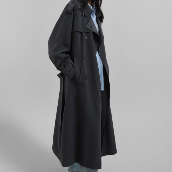 The Frankie Shop Veyron Trench Coat - Storm Grey - Oversized Minimalist Coats in Grey - Shop at Coveti