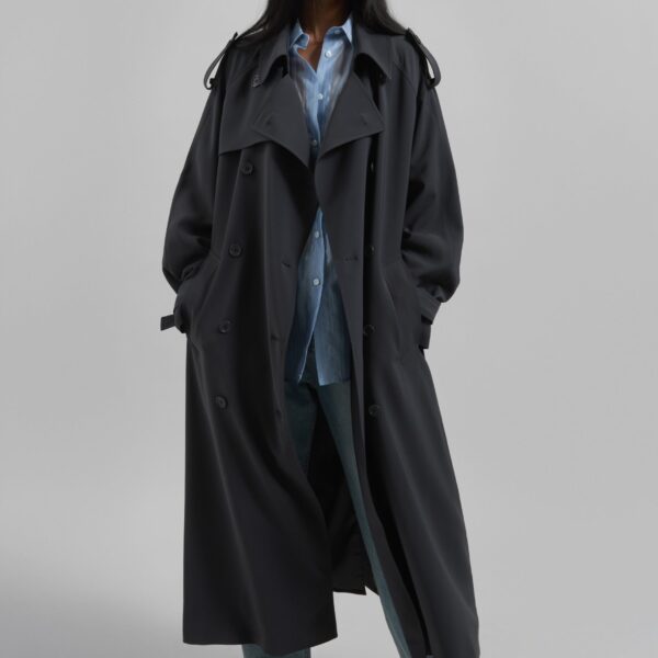 The Frankie Shop Veyron Trench Coat - Storm Grey - Oversized Minimalist Coats in Grey - Shop at Coveti