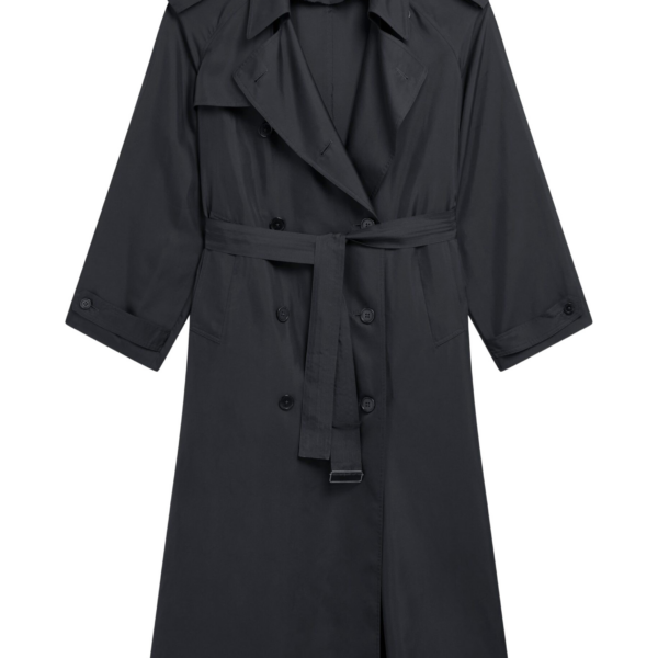 The Frankie Shop Veyron Trench Coat - Storm Grey - Oversized Minimalist Coats in Grey - Shop at Coveti