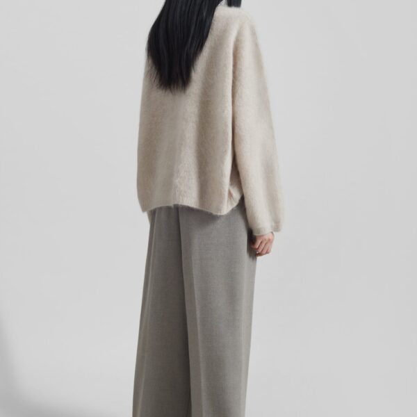The Frankie Shop Vilhena Wool Fuzzy V-Neck Sweater - Beige - Oversized Minimalist Knitwear in Beige - Shop at Coveti