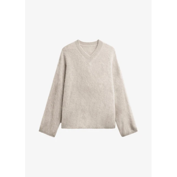 The Frankie Shop Vilhena Wool Fuzzy V-Neck Sweater – Beige, view 7