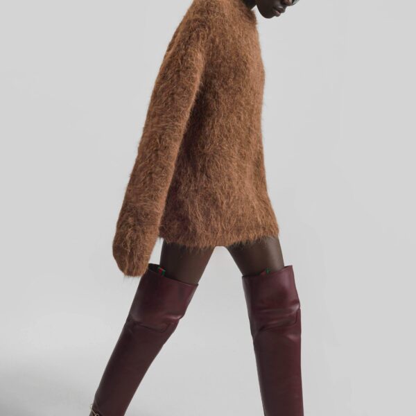 The Frankie Shop Willy Alpaca Knit Sweater - Dark Taupe - Oversized Minimalist Knitwear in Brown - Shop at Coveti