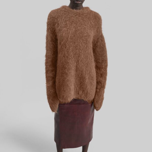 The Frankie Shop Willy Alpaca Knit Sweater - Dark Taupe - Oversized Minimalist Knitwear in Brown - Shop at Coveti