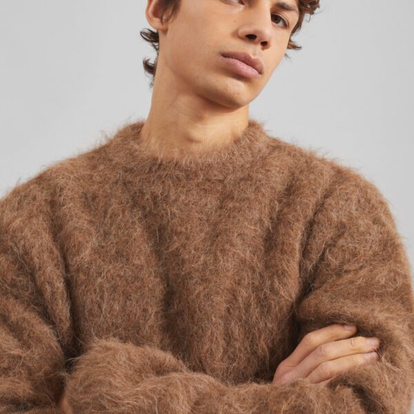 The Frankie Shop Willy Alpaca Knit Sweater - Dark Taupe - Oversized Minimalist Knitwear in Brown - Shop at Coveti