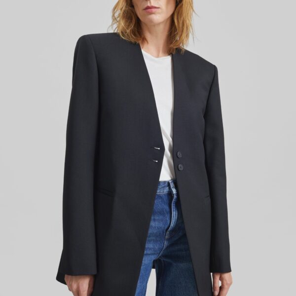 The Frankie Shop Winsen Collarless Blazer - Black - Oversized Minimalist Jackets in Black - Shop at Coveti